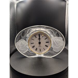 Cristal d’Arques Quartz Clock – Etched Rose Glass (NIB)